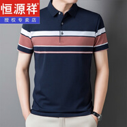 恒源祥高端品牌高級(jí)感純棉短袖t恤男士夏季翻領(lǐng)條紋中年polo體恤衫2 上青 M (165)