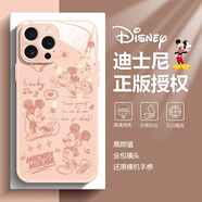 迪士尼（Disney）適用蘋果情侶手機(jī)殼創(chuàng)意涂鴉米奇鋼化玻璃硬殼硅膠包邊個性防摔全包可愛卡通米老鼠米妮男女款外殼 【玻璃砂粉色】米奇-ABL716Y 華為/榮耀/小米/紅米/OPPO/VIVO聯(lián)系客服