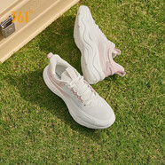 361°靈瓏|跑鞋女舒適輕便網(wǎng)面透氣休閑鞋春秋季減震耐磨防滑運動(dòng)鞋女 羽毛白/清新粉（春夏款） 39