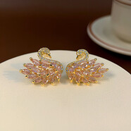 BOMP施家華洛世奇鋯彩色可愛(ài)天鵝耳釘女粉色漸變微鑲鋯石耳環(huán)銀針耳環(huán) 金底粉色