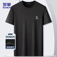 羅蒙（ROMON）T恤男夏季冰絲涼感短袖休閑青年圓領(lǐng)透氣打底衫上衣男LP004黑XL