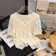 素優(yōu)米短袖襯衫女夏2025新款韓版短款洋氣蕾絲小衫方領(lǐng)雪紡衫甜辣女上衣 主圖款 M 90-100斤