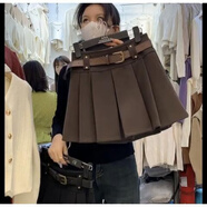 雷黛茜秋冬毛呢半身裙短款百褶裙高腰A字裙學(xué)院風(fēng)修身顯瘦氣質(zhì)小個(gè)子 咖色 無(wú)腰帶 自帶安全褲 L 105-115斤左右