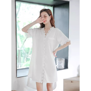 JTTCAC真絲性感睡裙女夏季薄款桑蠶絲襯衫短褲睡衣女套裝男友風(fēng)家居服 白色-睡裙 M 均碼（體重80-125斤）