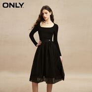 ONLY時(shí)尚復(fù)古U領(lǐng)高腰長(zhǎng)袖中長(zhǎng)款連衣裙女|123107041 E39 黑美人 XS (155) 76A