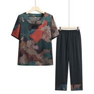 珂露辰母親節(jié)老年人夏裝女奶奶套裝媽媽裝兩件套老人衣服大碼老太太服裝 2346短袖綠色 2XL 【建議100-115斤】