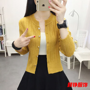 事思薄款針織衫女夏季新款百搭上衣新款春秋高腰短款氣質名媛淑女針織 黃色 L 【建議105-115斤】