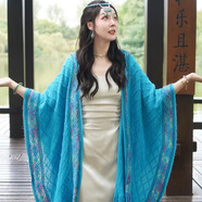 嬈蝶民族風(fēng)披肩女云南麗江大理西藏旅游網(wǎng)紅洋氣保暖斗篷披風(fēng)外搭 新款-連帽披肩-亮藍(lán)色