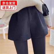 妙奕嘉春季短褲女外穿顯腿長黑色超短褲春天配靴子高腰辣妹熱褲大碼顯瘦 細紋燈芯絨短褲【S】
