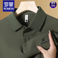 羅蒙（ROMON）2024秋季新款純棉長袖t恤男翻領(lǐng)加絨保暖上衣男裝體恤打底polo衫 24549-軍綠 XL 【建議140-160斤】