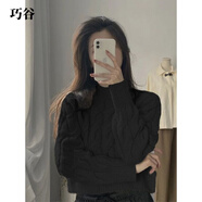 巧谷（QuinceGirl）日系復(fù)古半高領(lǐng)麻花毛衣女秋冬設(shè)計感小眾短款內(nèi)搭打底針織衫上衣 黑色【奶系穿搭/奶糯風(fēng)/高端/新品/ L 推薦(105-120斤)