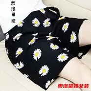 短褲女夏季外穿高腰顯瘦百搭夏季加女士短褲薄款寬松褲裙綿家居褲棉綢沙灘褲 小雛菊 短褲 XL 110-129斤