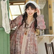 森女部落原創(chuàng  )波西米亞云南度假風(fēng)印花連衣裙新款秋冬女裝 連衣裙（單件） 單件 L