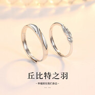 迪梵倫情侶戒指女對戒一對款結(jié)婚求婚送女友老婆可調(diào)節(jié)大小 【免費刻字】丘比特之羽情侶對戒