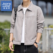 真維斯（Jeanswest）夾克男秋季加絨潮牌帥氣男裝上衣潮流冬季休閑百搭外套男士衣服 淺灰 XL