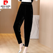 皮爾卡丹（pierre cardin）23年新款金絲絨小腳哈倫褲女秋冬新款寬松顯瘦休閑褲子真絲黑色蘿 黑色 XL