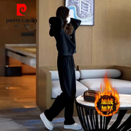 皮爾卡丹2025秋冬新款女士運動(dòng)服套裝加絨加厚休閑時(shí)尚兩件套衛衣洋氣時(shí)髦 黑色(加絨款) 4XL(建議160斤-180斤)