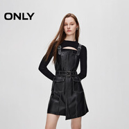 ONLY秋季復古風長袖套裝收腰PU短裙連衣裙女|12437Y006 H1Z 黑色 M (165) 84A