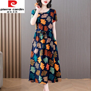 皮爾卡丹（pierre cardin）裝夏款碎花純棉綢連衣裙氣質(zhì)洋氣短袖貴婦人品牌女裝裙子 4號(hào)色 3XL 建議120-134斤