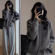 妙奕嘉毛衣女外套針織衫上衣軟糯灰色開(kāi)衫毛衣高領(lǐng)拉鏈加厚早春季高級(jí)感 深灰色雙拉鏈高領(lǐng)開(kāi)衫毛衣 均碼 【建議115斤以內(nèi)】