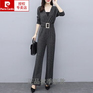 皮爾卡丹（pierre cardin）闊腿褲套裝女2025春秋新款韓版時(shí)尚輕熟風(fēng)御姐寬松洋氣減齡連體褲 黑色【連體褲】 S