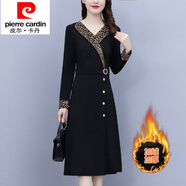 皮爾卡丹（pierre cardin）加絨加厚長(cháng)袖連衣裙女春秋新款中年媽媽氣質(zhì)收腰顯瘦配大衣打底裙 加-絨黑色(優(yōu)質(zhì)版) 2XL 【建議130-145斤】