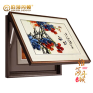 伯莎丹頓中式電表箱裝飾畫高檔蘇繡掛畫弱電箱電表盒遮擋上翻式推拉刺繡 C款 55x70厘米（可遮蓋52x60厘米） 實(shí)木畫框鏡面裝裱