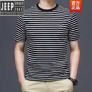吉普（JEEP）輕奢黑白條紋短袖T恤男夏季青年時尚潮流純棉半袖男式體恤?；晟?黑色 170/L