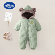 迪士尼（Disney）品牌童裝嬰兒連體衣秋冬爬服男女寶寶衣服冬季幼兒冬裝外出抱抱服 綠色(單拉鏈)加厚 手提禮品袋 90碼(建議8-12個月18-22斤)