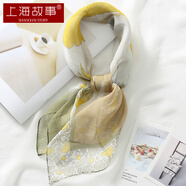 上海故事真絲小方巾紗巾女100%桑蠶絲春秋絲巾送人圍巾禮盒 拼色雨林綠色
