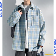 主意范（ZHUYIFAN）夾克男小香風(fēng)格子外套棒球服春秋季加肥加大碼學(xué)生休閑連帽上衣 J547淺藍色 2XL (180) 150-170斤