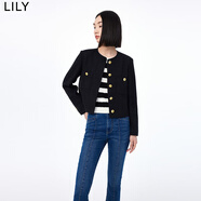 LILY秋新款女裝復古小香風(fēng)氣質(zhì)純色顯瘦寬松圓領(lǐng)短外套小個(gè)子 510黑 S
