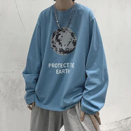 嘉曄長(cháng)袖t恤男秋冬季衣服打底衫男士圓領(lǐng)寬松百搭衛上衣男裝休閑t恤男 D21地球EARTH寶藍色 L 【85-105斤】