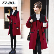 ELAG2024秋冬裝感娃娃領(lǐng)雙面羊絨大衣女中長(cháng)款寬松顯瘦呢子外套潮 大紅色 M