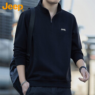 吉普（JEEP）衛(wèi)衣男春秋季寬松立領(lǐng)長(zhǎng)袖T恤男士重磅潮流衣服男裝 黑色 2XL 