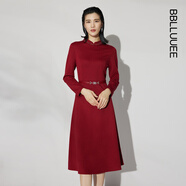 粉藍衣櫥改良版釘珠立領(lǐng)針織連衣裙女精致禮服裙喜婆婆輕禮服525Z502 楓葉紅 XL