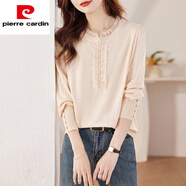 皮爾卡丹（pierre cardin）春季長(zhǎng)袖上衣女2025新款洋氣減齡設(shè)計(jì)感長(zhǎng)袖t恤針織衫內(nèi)搭打底衫 杏色 L 105斤-120斤