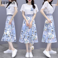 FEISIMI輕奢品牌夏裝2025年新款連衣裙衣服女裝夏季女神范套裝夏天裙子 藍(lán)色 M