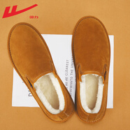 回力男鞋棉鞋男情侶一腳蹬加絨保暖豆豆鞋冬季老北京布鞋靴雪地休閑鞋 土黃 45