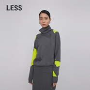 LESS冬季綿羊毛針織衫女幾何撞色高領(lǐng)套頭長袖毛衫2NA313140 073/雜煙灰 S