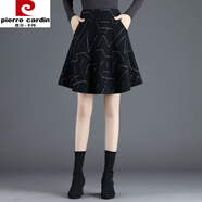 皮爾卡丹（pierre cardin）印花毛呢半身裙短裙女春季2023新款高腰a字顯瘦小個(gè)子百褶裙 幾何KFY-89621 S -(87-95斤)
