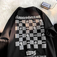 阿瑪瑟（amase）100%純棉棋盤(pán)格短袖t恤男夏季寬松百搭半袖體恤潮牌情侶上衣ins 38-10-黑 M