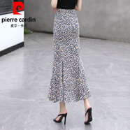 皮爾卡丹（pierre cardin）包臀魚(yú)尾裙女夏中長(zhǎng)款半裙冰絲藍(lán)色印花裙子包裙長(zhǎng)裙碎花半身裙女 藍(lán)底花 S