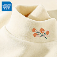 真維斯（JEANSWEST）德絨打底衫女裝秋冬季長袖t恤上衣服加絨保暖加厚內(nèi)搭半高領(lǐng)秋衣 米色 小一捧花束_K_左領(lǐng)角 S