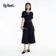 普普風(fēng)2024夏季新品女裝簡(jiǎn)約優(yōu)雅時(shí)髦鏤空針?biāo)笃催\(yùn)動(dòng)風(fēng)連衣裙PB3L21163L 黑色 S