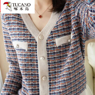 啄木鳥品牌女裝 羊毛衫女2025新款針織開衫女韓版洋氣上衣百搭外穿毛衣 駝色 高品質(zhì) 厚款 關(guān)注有禮 XL