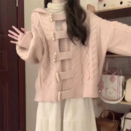 ZZPTNHZ孕婦裝秋冬款套裝慵懶風(fēng)毛衣早秋針織開(kāi)衫初秋上衣秋天裙子兩件套 粉色牛角扣毛衣【單件】 M【80-110】