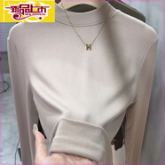初徑純棉螺紋長(cháng)袖恤半高領(lǐng)打底衫女春秋內搭洋氣修身顯瘦百搭上衣服 卡其色 3XL 建議140-155斤
