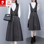 皮爾卡丹（pierre cardin）單件裝背帶連衣裙女2025年新款秋冬毛呢氣質(zhì)外穿顯瘦中長a字裙 白色毛衣+連衣裙套裝 XL 建議 115-130