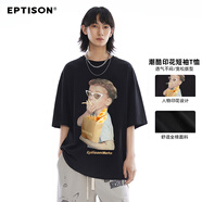 衣品天成夏季新品搞怪男孩印花短袖T恤oversize純棉重磅230G時(shí)尚 黑色 160